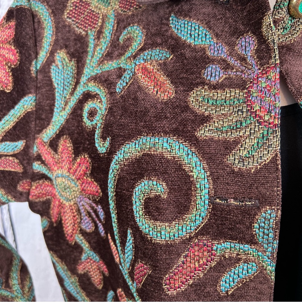 Vintage Maggie Sweet Floral Tapestry Rug Chenille Blazer Coat Jacket Size Medium - Picture 4 of 16